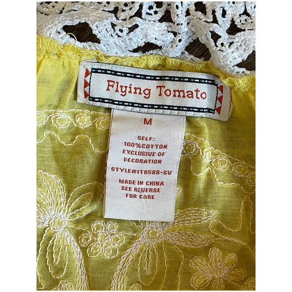 Flying Tomato Off the Shoulder Sunshine Yellow Embroidered Blouse Womens Size M - Picture 3 of 7